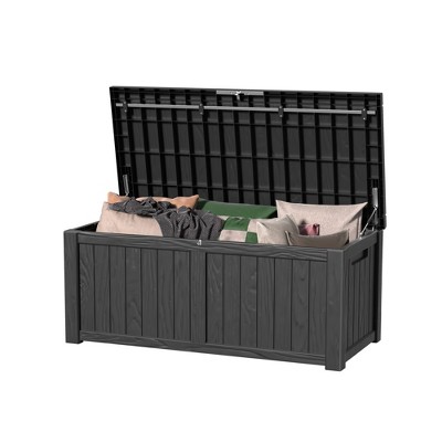 Maggift Deck Box, 120GAL Outdoor Storage Box, Patio Gardening Tools, Water and UV Resistant for Patio, Garden, Lawn, Black, 54.25"*26.5"*24.21"
