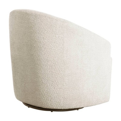 Cream Microfiber Barrel Swivel Accent Chair with Wood Base