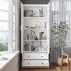 Famapy White Bookcase Bookshelf Storage Cabinet with Glass Doors and Fixed Shelves - 2 of 4