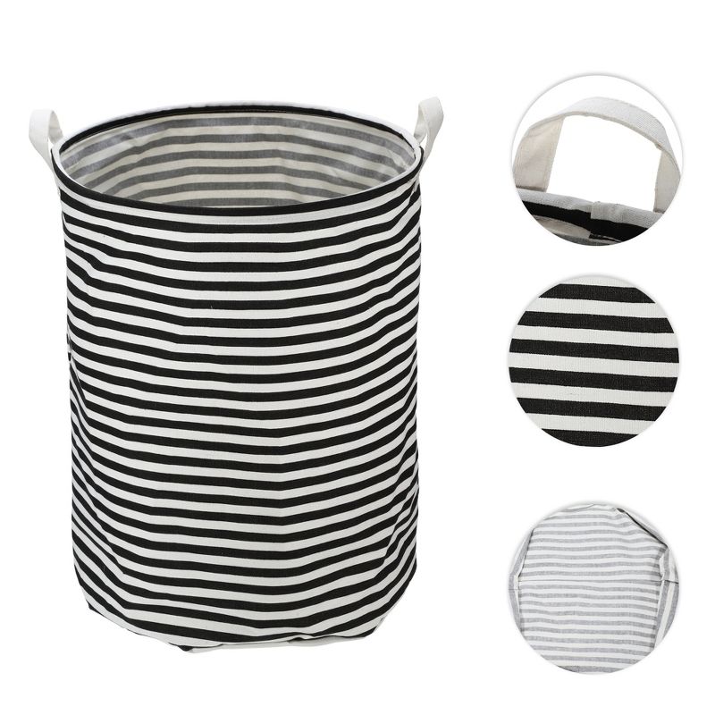 Unique Bargains 3661 Cubic-in Foldable Cylindrical Laundry Basket Black 1 Pc Stripe, 4 of 7