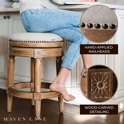 Weathered Oak 26" Backless Swivel Counter Stools with White Upholstered Seats, Set of 4