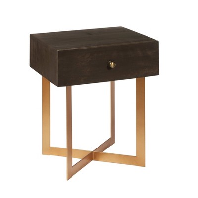 One Drawer Iron X Base Side Table Brown - HomeFare