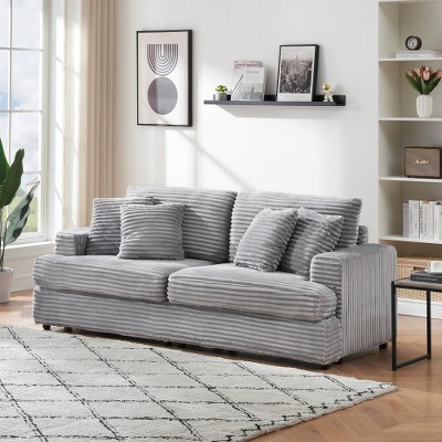 Modern 88.6" Corduroy Deep Seat Sofa Bed with 4 Throw Pillows, Comfy 3-Seater Reclining Couch for Living Room or Small Spaces – The Pop Home