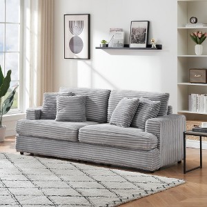 Modern 88.6" Corduroy Deep Seat Sofa Bed with 4 Throw Pillows, Comfy 3-Seater Reclining Couch for Living Room or Small Spaces – The Pop Home - 1 of 4