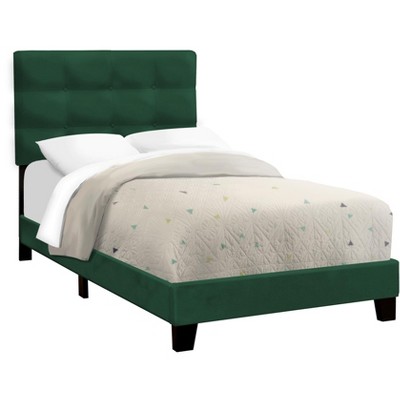 Green Velvet Twin Upholstered Bed with Tufted Headboard