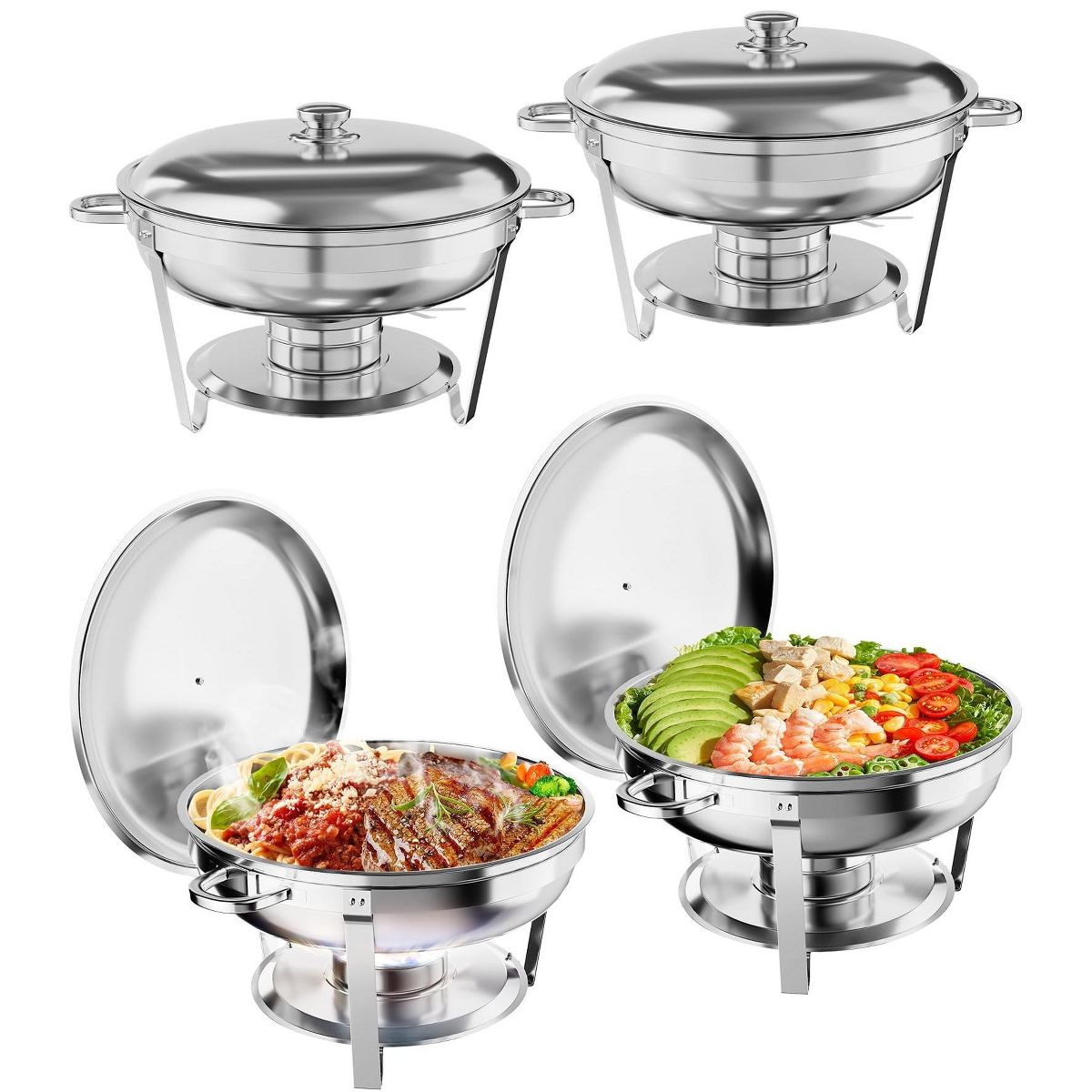 5QT Round Chafing Dish Buffet Set - Stainless Steel Food Warmer for Catering and Parties, Silver