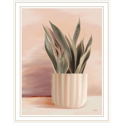 HomeRoots Striped Bohemian Plant White Framed Print Wall Art