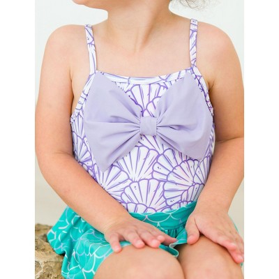 RuffleButts Toddler Girls UPF50+ Big Bow Skirted One Piece - Magical Mermaid, 4T — фото 3