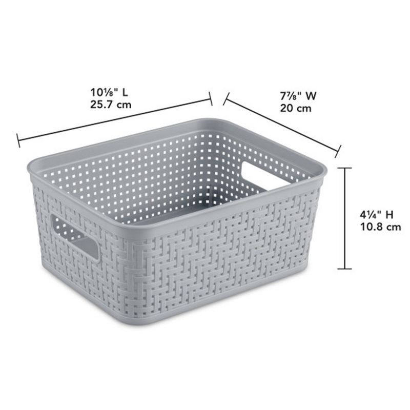 Sterilite 10x8x4.25 Inch Rectangular Weave Pattern Short Basket with Handles for Pantry, Bathroom & Laundry Room Storage Organization, Cement (8 Pack), 2 of 7
