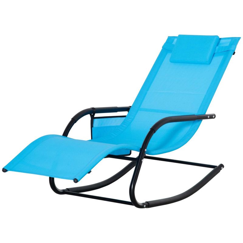 Outsunny Outdoor Rocking Recliner, Sling Sun Lounger with Removable Headrest and Side Pocket for Garden, Patio and Dec, 4 of 7