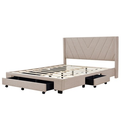 NicBex Queen Size Linen Upholstered Platform Bed with 3 Drawers for Adults/Boys/Girls