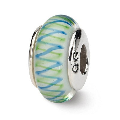 Black Bow Jewelry Blue & Green Zigzag Glass Sterling Silver Bead Charm