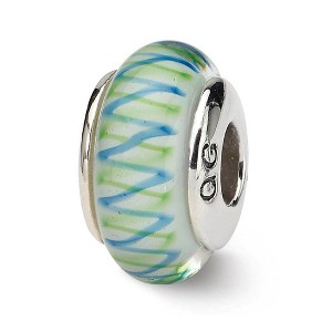 Black Bow Jewelry Blue & Green Zigzag Glass Sterling Silver Bead Charm - 1 of 3