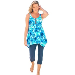 Swim 365 Women's Plus Size Longer-Length Tankini Top - 1 of 4