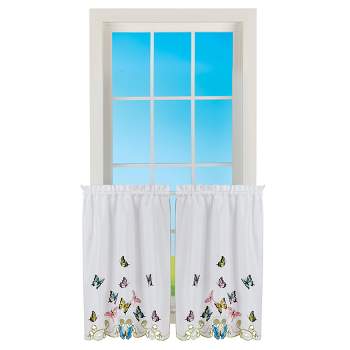 Collections Etc Embroidered Dancing Butterflies & Lavender Window Curtains