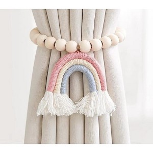 Tree City Natural Simple Wooden Beads Baby Blue Rainbow Decorative Curtain Tieback - 1 of 4