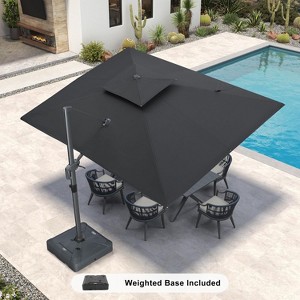 PURPLE LEAF Outdoor Cantilever Umbrella with Base Large Patio Umbrella Windproof Heavy Duty Hanging Offset Umbrella for Garden Outdoor Pool - 1 of 4