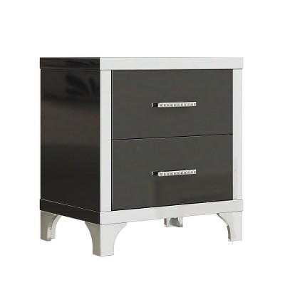LIVAREEmlen Elegant High Gloss Nightstand with Metal Handle,Mirrored Bedside Table with 2 Drawers for Bedroom,Living Room