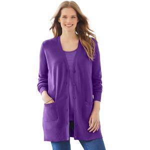 Woman Within Plus Size Perfect Longer-Length Cotton Cardigan - 1 of 4