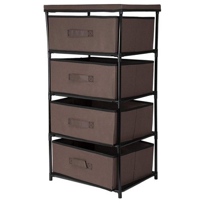 Juvale 4 Tier Dresser Drawers Organizer Tower, Fabric Chest of Storage Drawer Bins for Clothes, Brown 16.5x13 in