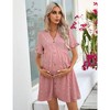 Maternity Swiss Dot Dress Summer V Neck Short Sleeve Button Down Mini Dress Baby Shower Photoshoot with Pockets - 4 of 4