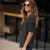Amaryllis Women's V-Neck Puff Sleeve Tee with Gathered Shoulder Detail Relaxed Fit  Stretch Fabric - 3 of 4