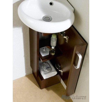 Wenge Corner Vanity with Medicine Cabinet and China Sink