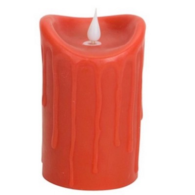 Melrose 5.5" Red-Orange Dripping Wax Flameless LED Lighted Pillar Candle with Moving Flame