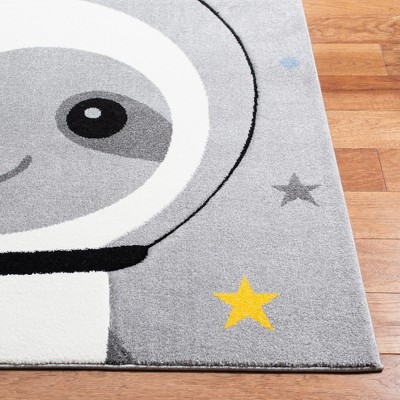Starry Night Gray & Ivory Synthetic Round Rug for Kids - Handmade & Non-Slip