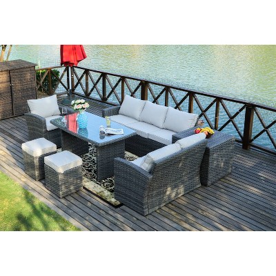 7pc Rattan Garden Sofa Set with Storage Box  - Gray - Moda Furnishings inc