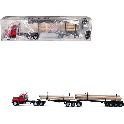 GMC Super B Log Truck and Trailer Red with Log Accessories 1/87 (HO) Plastic Model Car by Promotex