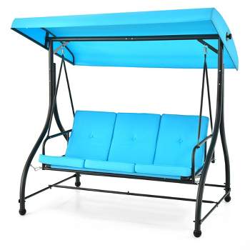 Tangkula 3-Seat Outdoor Converting Patio Swing Glider Adjustable Canopy Porch Swing