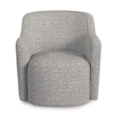 White and Gray Boucle Barrel Swivel Accent Chair
