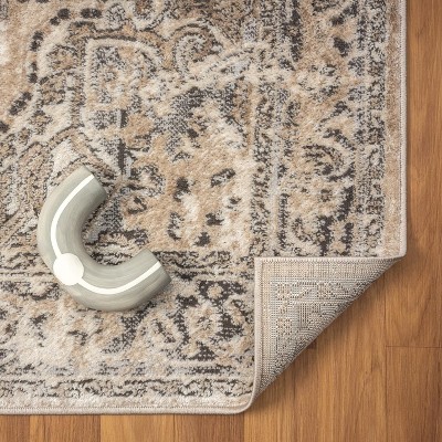 Beige Floral Moroccan Synthetic 3' x 9' Area Rug