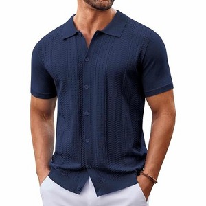 COOFANDY Mens Knit Button Down Shirt Short Sleeve Summer Casual Shirts Vintage Beach Vacation Shirts - 1 of 4