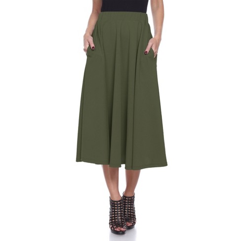 Women's Flared Midi Skirt With Pockets Olive Xlarge - White Mark : Target