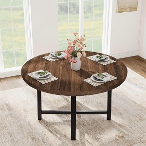GustoWave 47" Round Dining Table, with Sturdy Metal Frame & Rustic Brown Finish - 1 of 4