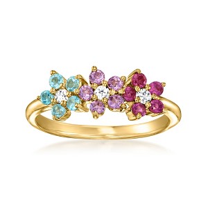 Ross-Simons 0.50 ct. t.w. Multi-Gemstone Floral Ring With Lab-Grown Diamonds in 18kt Gold Over Sterling - 1 of 4