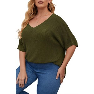 DOMETOUR Women's Casual Short Sleeve Loose Tunic Top Lightweight Knit Spring Pullover Sweater Shir - 1 of 4