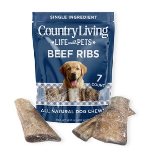 Country Living 4”-7” Rib Bones Dog Treats – 7 Count Bag – All-Natural Beef Rib Bones for Dogs – Long-Lasting, High-Protein Chews - 1 of 4