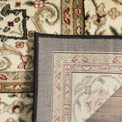 Black and Ivory Floral Synthetic Safavid Style Runner Rug