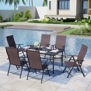 Captiva Designs 7pc Outdoor Patio Slat-top Rectangle Dining Steel Table & Foldable Arm Chairs - 1 of 4