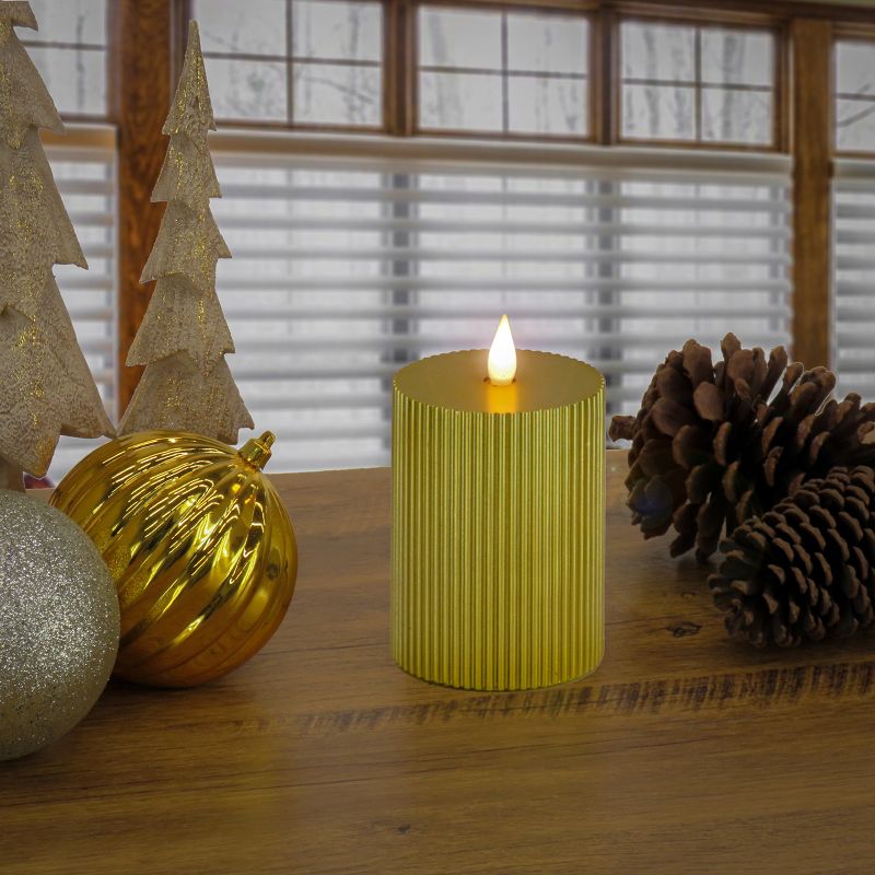 6" HGTV LED Real Motion Flameless Gold Candle With Remote Warm White Lights - National Tree Company, 2 of 5