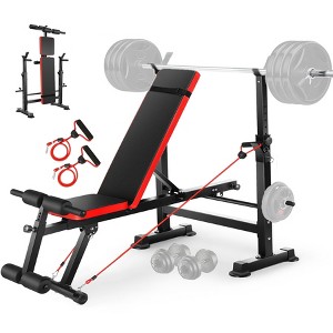 KRISRATE 6 in 1 Adjustable Weight Bench Set With Removable Foot Catch, Foldable Bench Press Set w/ Squat Rack Flat Incline Workout Bench for Home Gym - 1 of 4