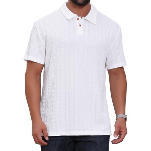 TATT 21 Men's Jacquard Texture Short Sleeve Button Down Collared Business Polo Shirt - 1 of 4