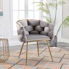 Small Accent Arm Chair Set Of 2 Tufted Velvet Makeup Vanity Chair With Back,Upholstered Woven Barrel Chair With Gold Metal Legs Soft Padded-Cuddlewood - 2 of 4