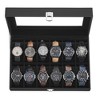 12-Slot Watch Box,  2-Layer PU Display Case Watch Holder Organizer with Large Glass Lid - image 3 of 4