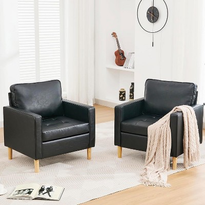Modern Accent Arm Chair Single Sofa, Adults Faux Leather Bedroom Chair Reading Chairs for Bedroom, Office