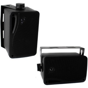 2) Pyle PLMR24B 3.5" 200 Watt 3-Way Weather Proof Mini Box Speaker System Black - 1 of 4