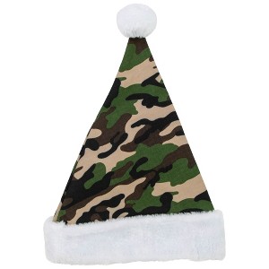 Northlight  Adult Camouflage Christmas Santa Hat  - One Size - Green and White - 1 of 4